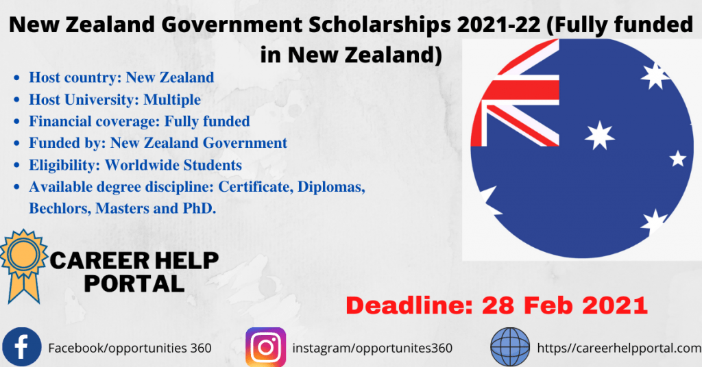 New Zealand Government Scholarships 2021-22 (Fully funded in New Zealand)
