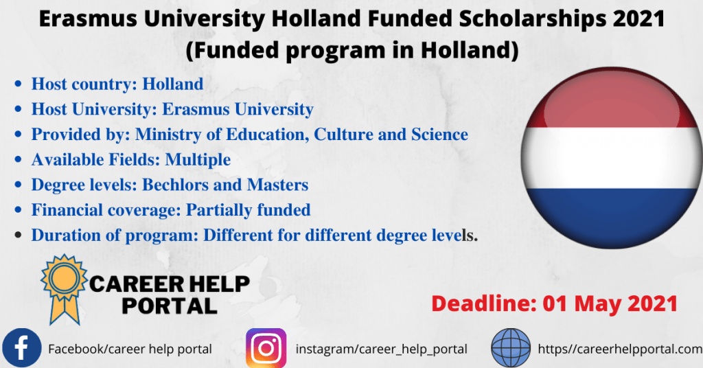 Erasmus University Holland Funded Scholarships 2021 (Funded program in Holland)