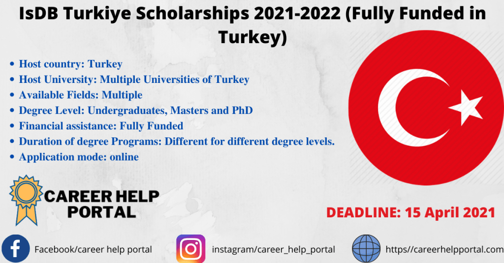 IsDB Turkiye Scholarships 2021-2022 (Fully Funded in Turkey)