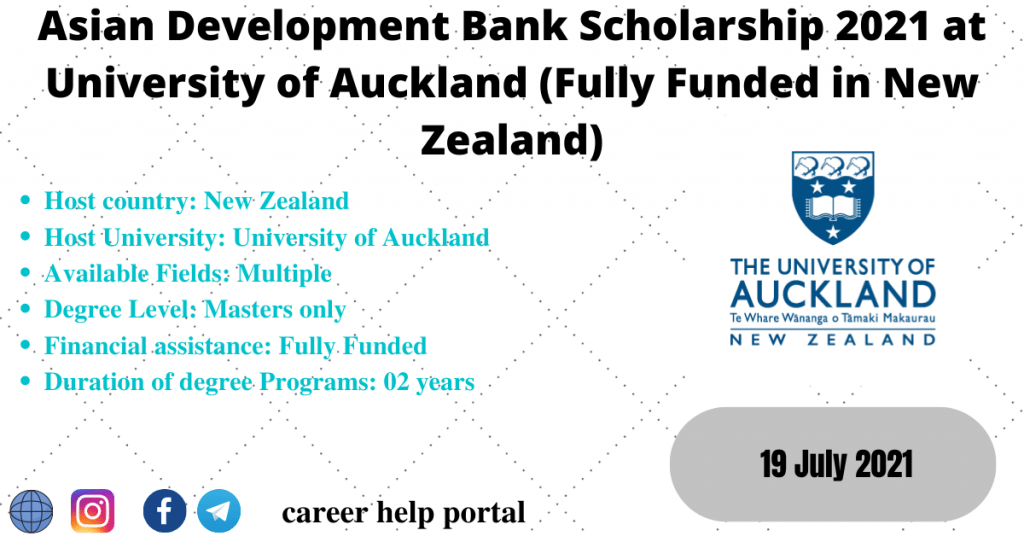 Asian Development Bank Scholarship 2021 at University of Auckland (Fully Funded in New Zealand)