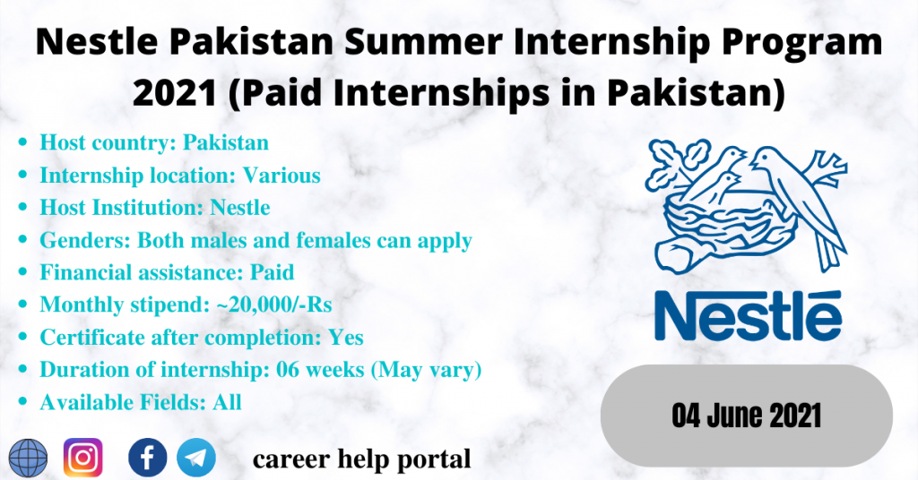 Nestle Pakistan Summer Internship Program 2021 (Paid Internships in