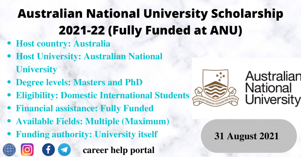 Australian National University Scholarship 2021-22 (Fully Funded at ANU)