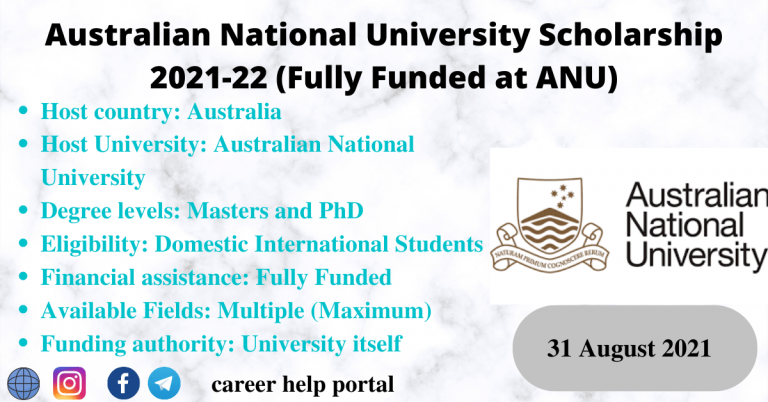 Australian National University Scholarship 2021 22 Fully Funded At Anu Career Help Portal