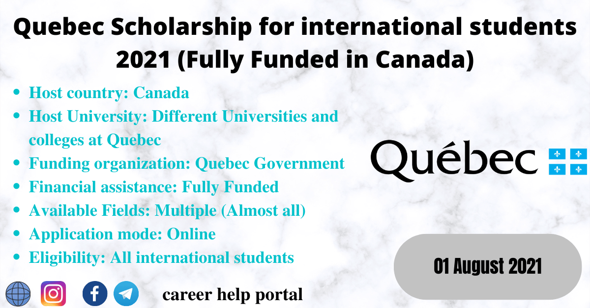 Quebec Scholarship for international students 2021 (Fully Funded in ...