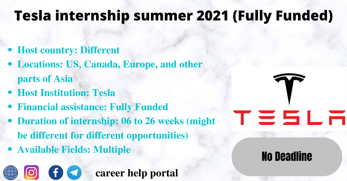 Tesla internship summer 2021 (Fully Funded) Career help portal