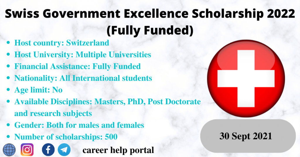 Swiss Government Excellence Scholarship 2022 (Fully Funded)