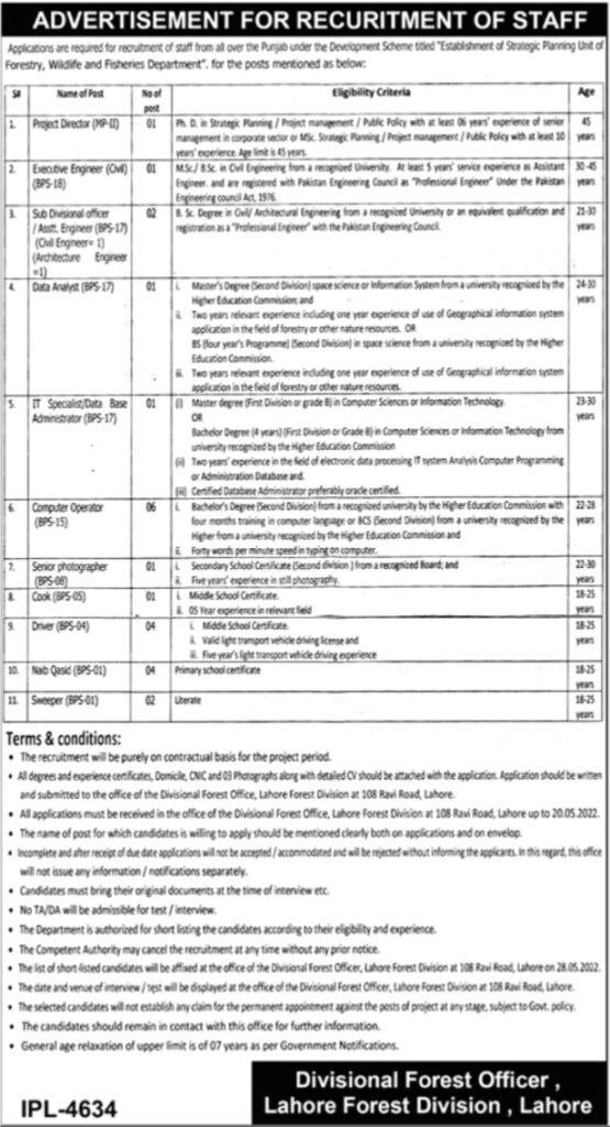 Forestry Wildlife & Fisheries Department Jobs May 2022